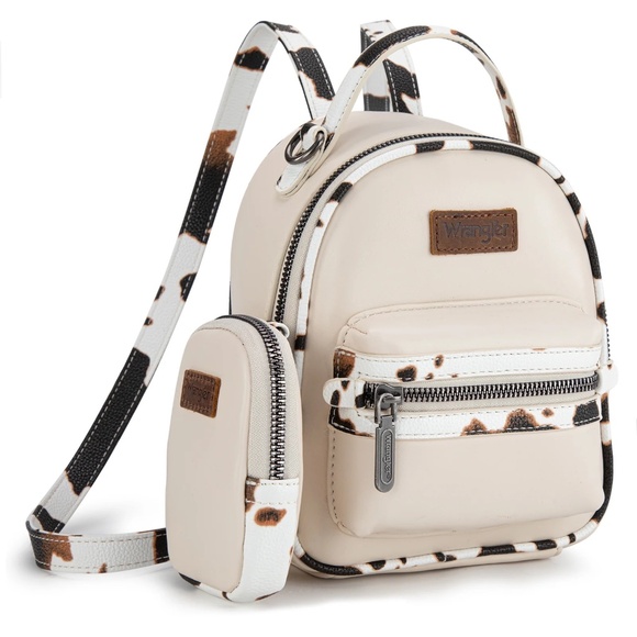 Wrangler Cow Print Trimmed Mini Backpack With Coin Pouch - Tan main image 4